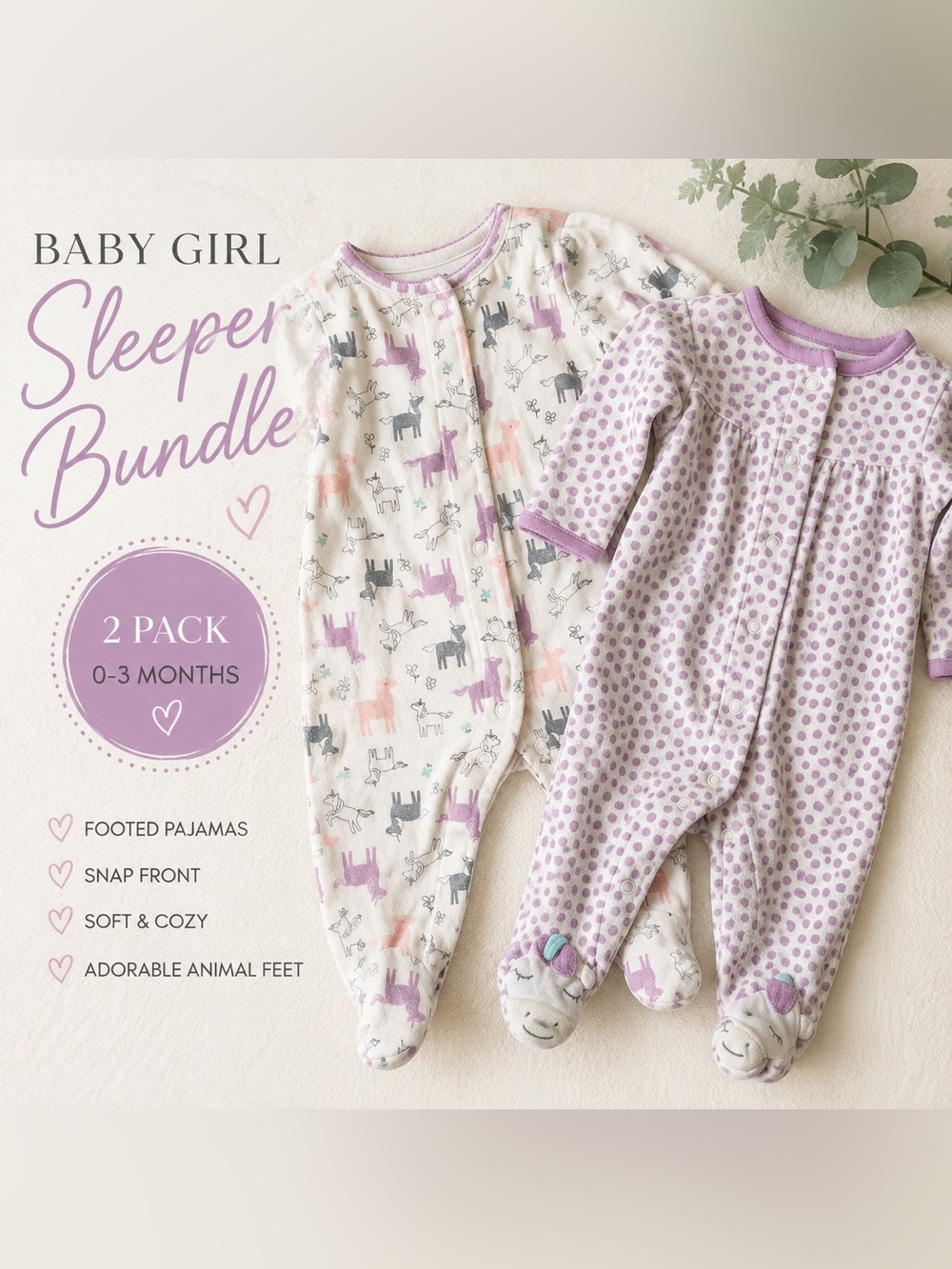 Carter’s Simple Joys Baby Girl Unicorn Print Sleepers - 2 Pack